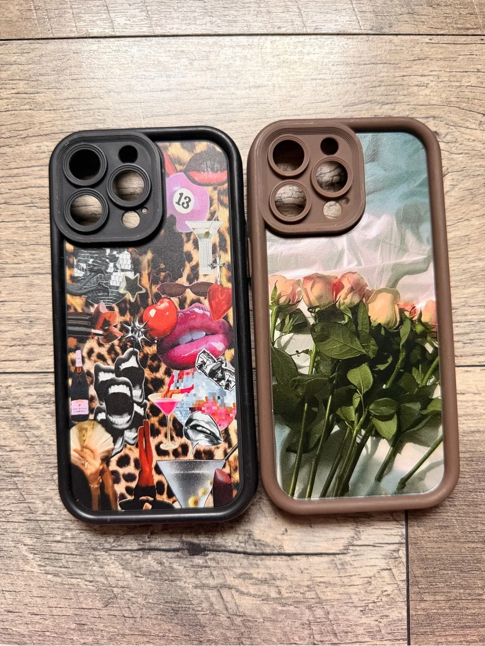 Stylish Floral & Collage iPhone Camera-Protective Case - Brown & Black